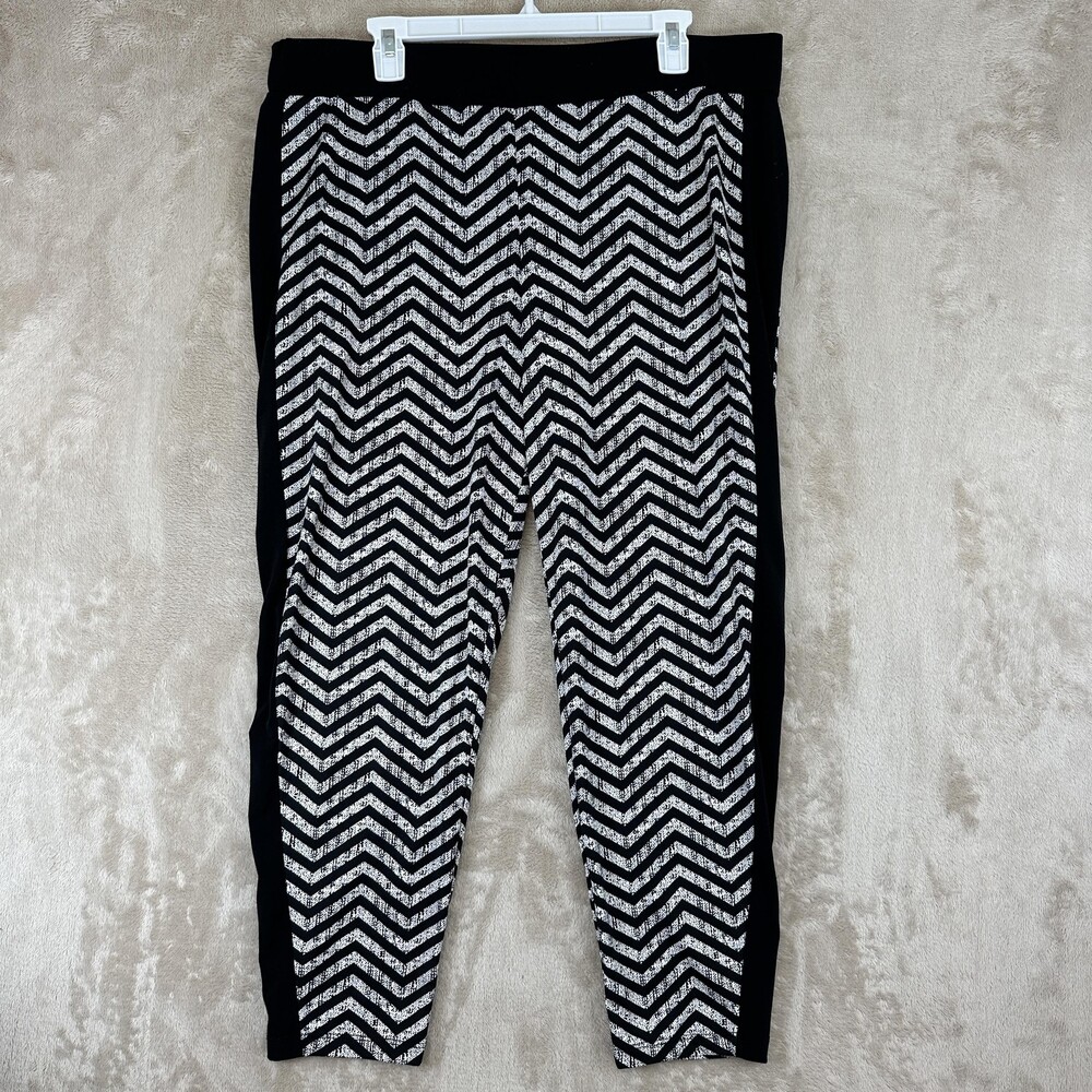 AGB Pants Womens XL Black White Geometric Knit Pull On Slim Leg Stretch USA